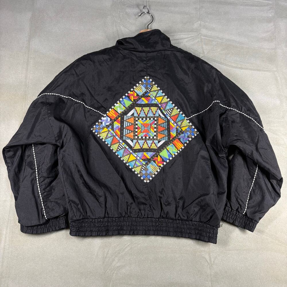 Vintage Ellesse Windbreaker Jacket Black Geometric Cropped Boxy 90s Mens M/L